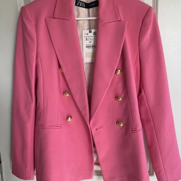 Zara Vibrant Pink Blazer with Gold Buttons - Picture 1 of 3